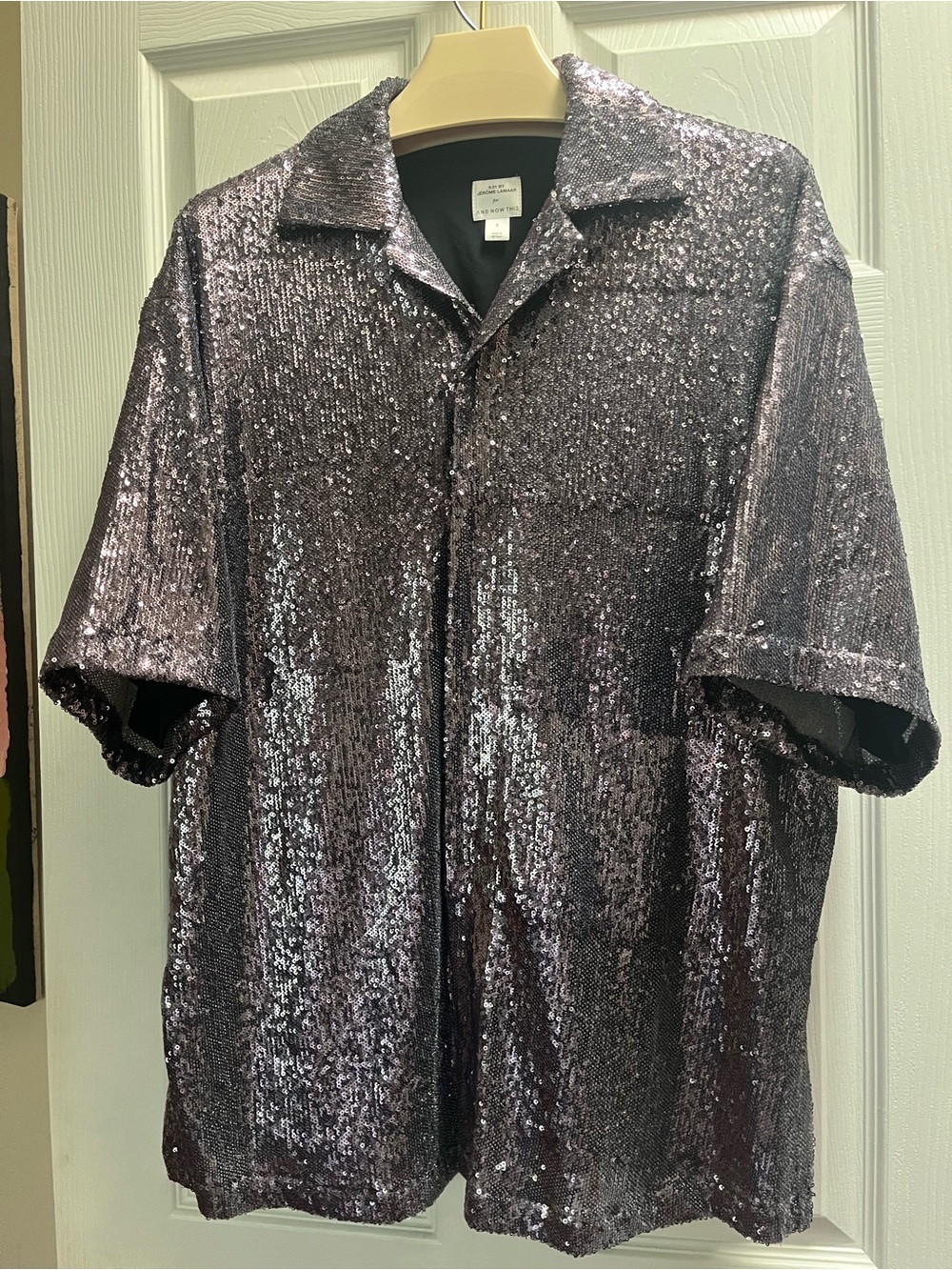 Men's Short-Sleeve Sequin Shirt - Dark Silver - DISCO INFERNO!